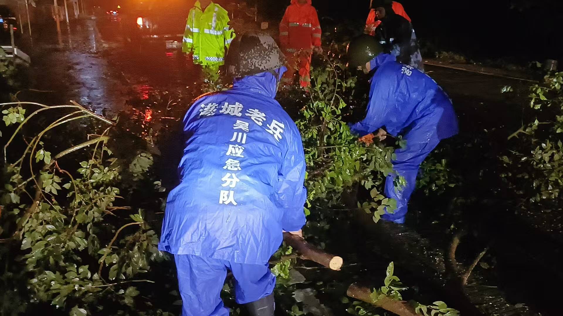 吴川市港城老兵迎“风”而战   奋战深夜打通城市道路